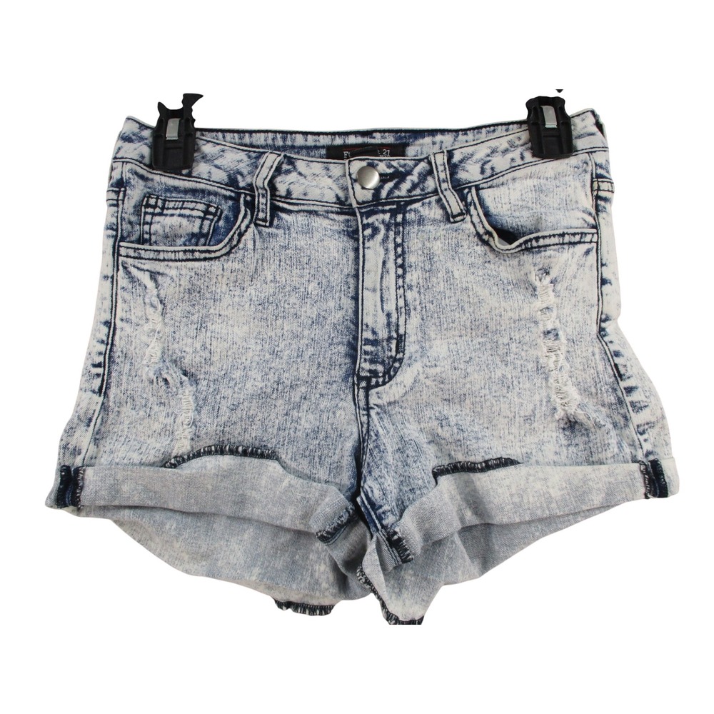 Forever 21 Premium Denim Acid Wash Distressed Cuffed Jean Shorts Size 26 - Picture 1 of 8